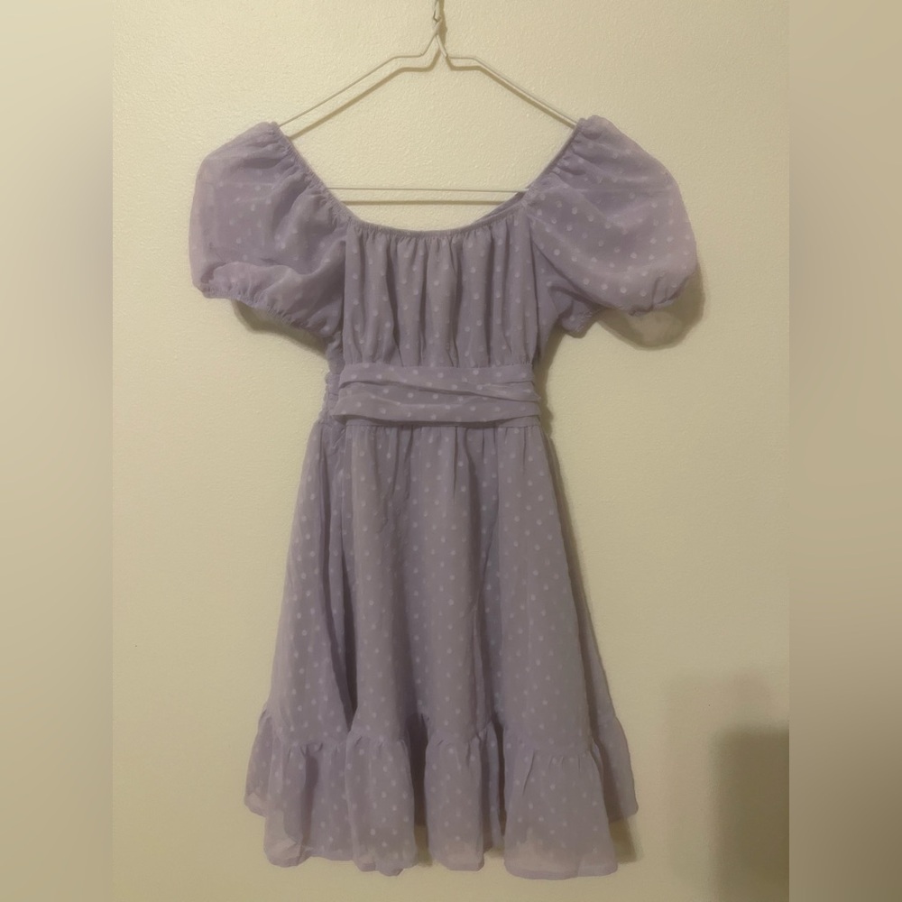 Lilac Puff-Sleeve Polka Dot Girls' Dress Size 120